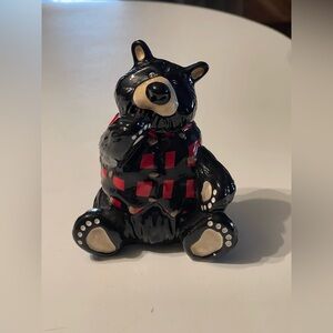 Rustic 5” Black Bear With Plaid Jacket Pepper Shaker Figurine